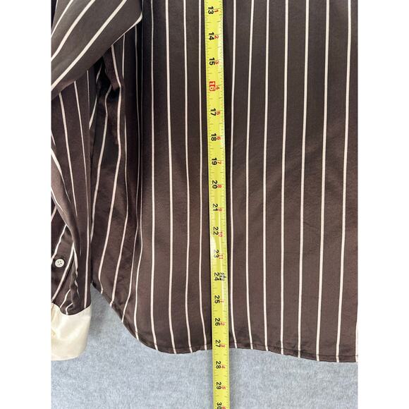 VTG Ralph Lauren Women's sz12 100% Silk Stripped Button Down Oxford Style Top - Picture 7 of 10